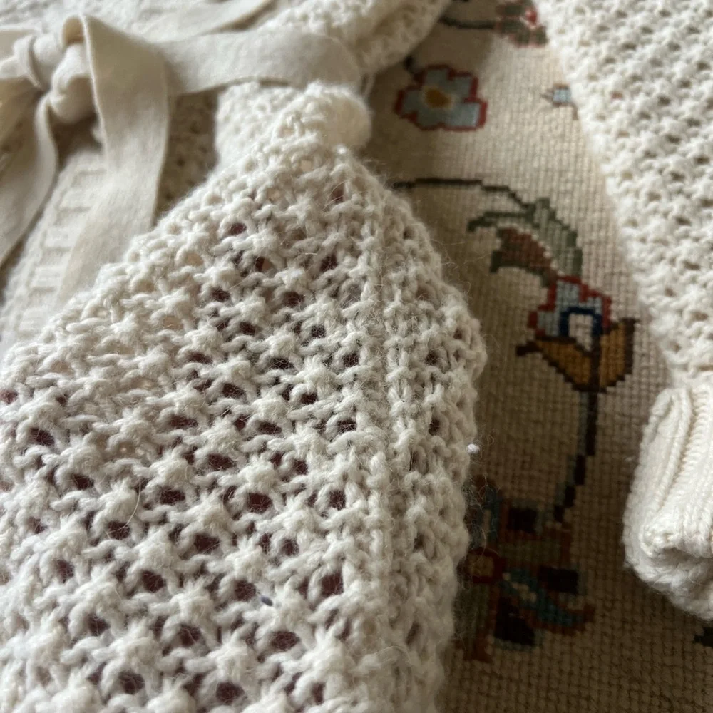 L.L. Bean Cream Wool blend Chunky Knit Cardigan Duster Sweater - Picture 4 of 7